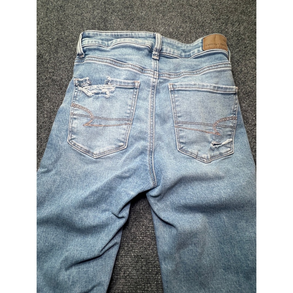 American Eagle Super High-Rise Flare Jeans Light Wash Distressed Size 4 Long - Picture 7 of 14